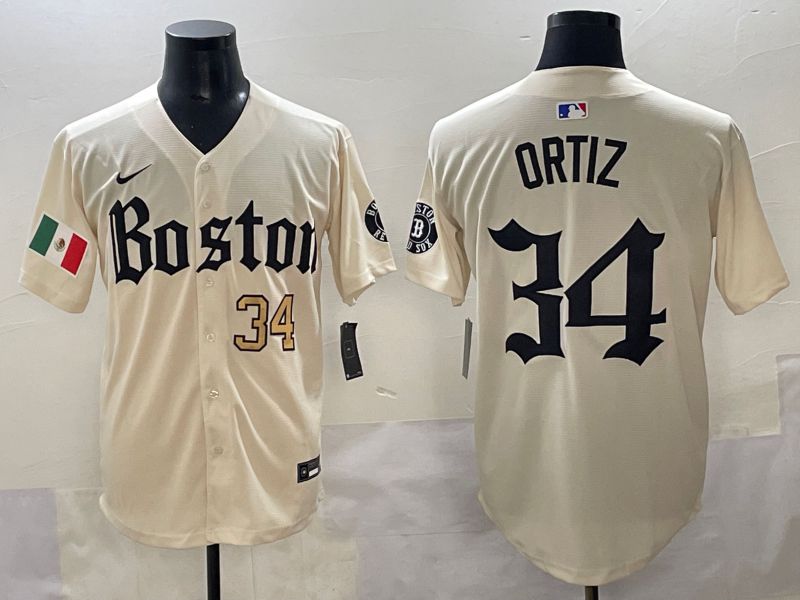 Men 2025 Boston Red Sox #34 Ortiz Cream Five generations Joint Name Nike MLB Jersey style 5